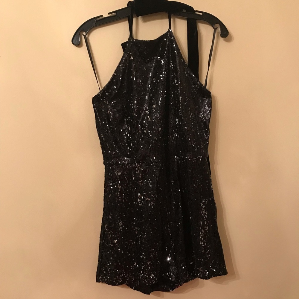 TCEC Black Sequin Halter Romper Women’s Sz S Sexy Party
